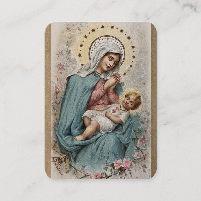 Tarjeta De Mesa Virgen María Jesús Oración de Consección Católica (Anverso)