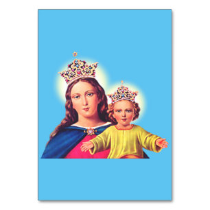Tarjeta De Mesa Virgen María reina con Jesús