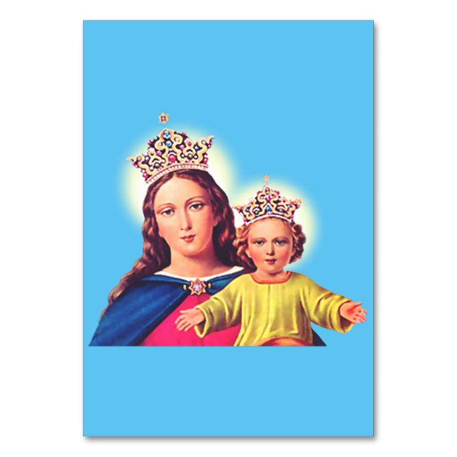 Tarjeta De Mesa Virgen María reina con Jesús (Anverso)