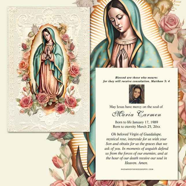 Tarjeta De Mesa Virgen Religiosa María Funeral Guadalupe (Our Lady of Guadalupe Funeral Memorial Prayer Cards)