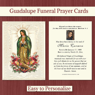 Tarjeta De Mesa Virgen Religiosa María Funeral Guadalupe