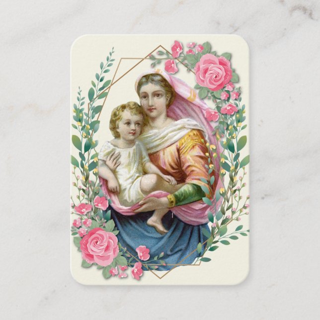 Tarjeta De Mesa Virgen Religiosa María Jesús Oraciones Quirúrgicas (Anverso)