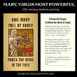Tarjeta De Mesa Virgen religiosa Mary Prayer Punch Devil