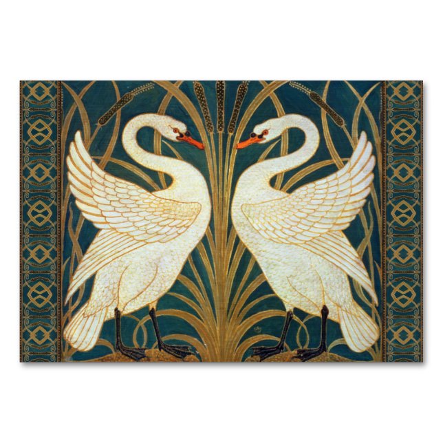 Tarjeta De Mesa Walter Crane Swan, Rush E Iris Art Nouveau (Anverso)