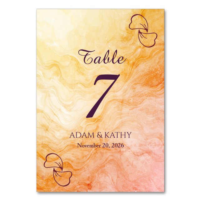 Tarjeta De Mesa Warm Autumn Marble Table Number (Anverso)