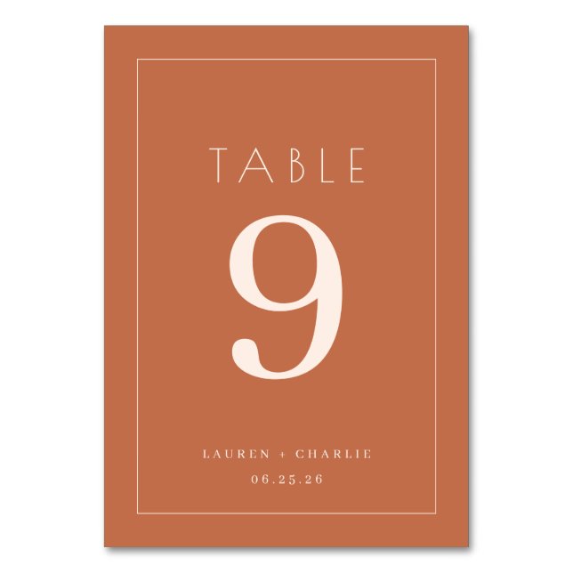 Tarjeta De Mesa Warm Terracotta Minimalist Number (Anverso)