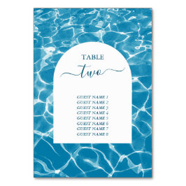 Tarjeta De Mesa Watercolor Blue Ocean Beach número de tabla de cas