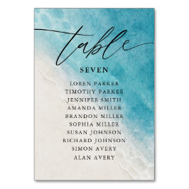 Tarjeta De Mesa Watercolor Blue Ocean Beach Wedding