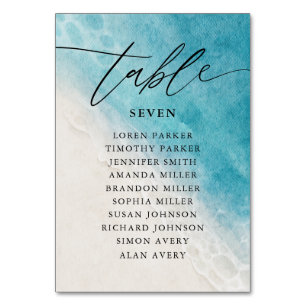 Tarjeta De Mesa Watercolor Blue Ocean Beach Wedding