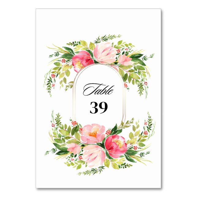 Tarjeta De Mesa Watercolor Bright Festive Flower Wedding (Anverso)