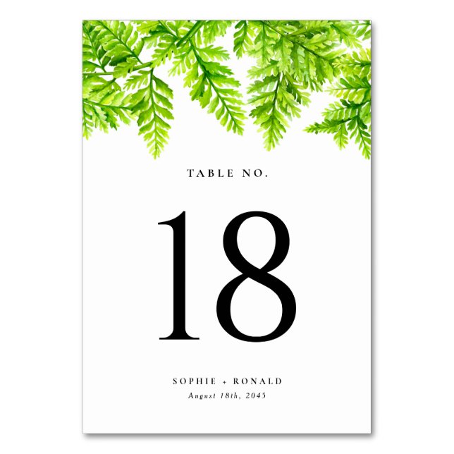 Tarjeta De Mesa Watercolor Chartreuse Green Fern deja Boda (Reverso)