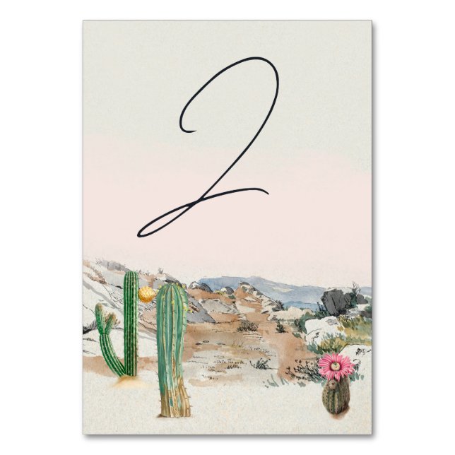 Tarjeta De Mesa Watercolor Desert Cactus Boho Wedding (Anverso)