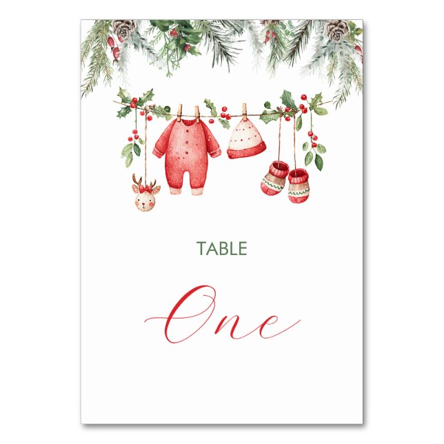 Tarjeta De Mesa Watercolor Elegant Winter Santa Baby Christmas  (Anverso)