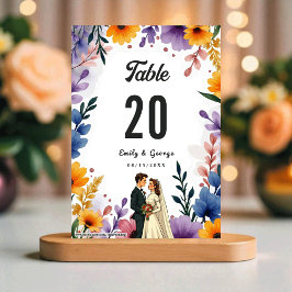 Tarjeta De Mesa Watercolor Floral Garden Couple Summer Wedding
