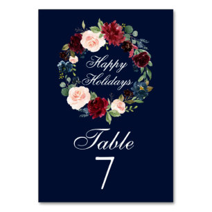 Tarjeta De Mesa Watercolor Floral Wreath Elegante Felices Fiestas