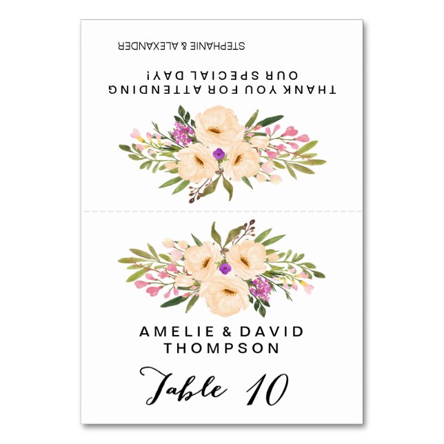 Tarjeta De Mesa Watercolor Ivory Bouquet Anemones (Anverso)
