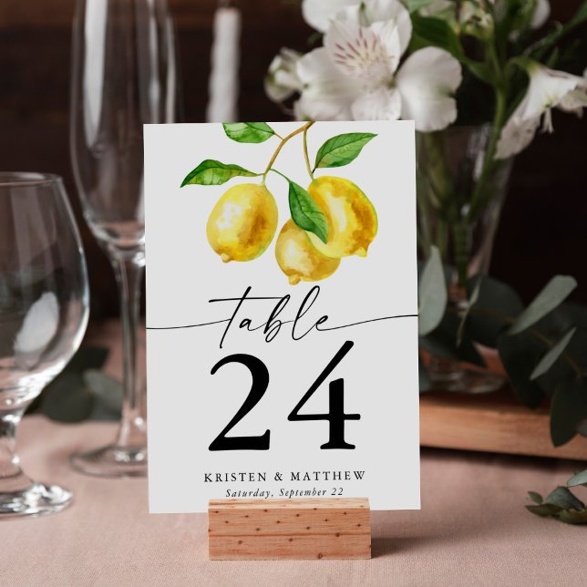 Tarjeta De Mesa Watercolor Lemon Citrus (Add a fresh twist to your reception with a lemon watercolor table number!)