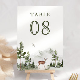 Tarjeta De Mesa Watercolor Mountain Forest Deer Wedding