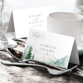 Tarjeta De Mesa Watercolor Mountain Forest Foldable Place Card