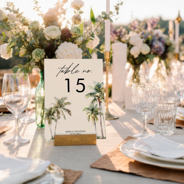 Tarjeta De Mesa Watercolor Palm Tree Wedding coastal desination (Subido por el creador)