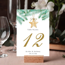 Tarjeta De Mesa Watercolor Pine Boughs Navidades Boda de Invierno