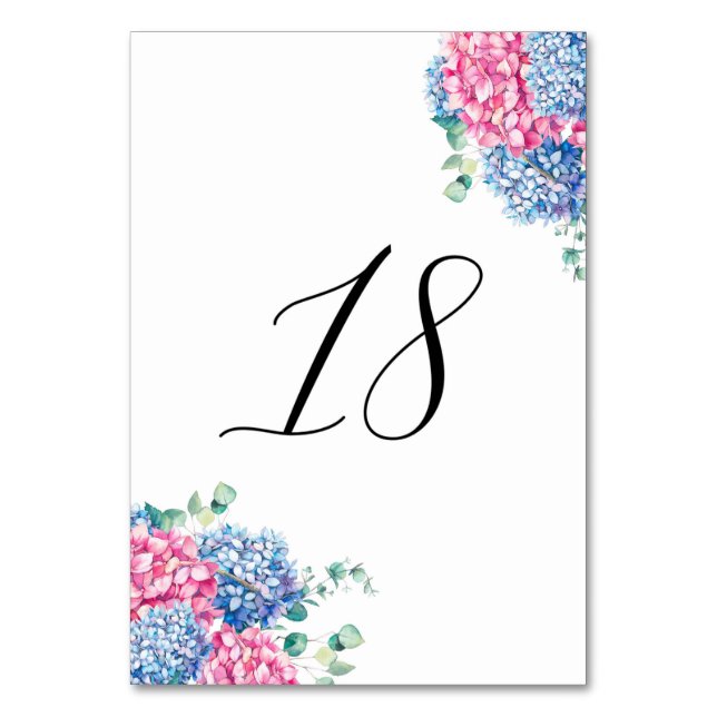 Tarjeta De Mesa Watercolor Pink and Blue Hydrangeas Tabla 18 (Anverso)