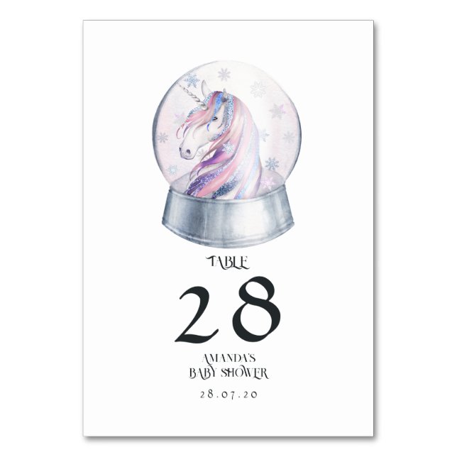 Tarjeta De Mesa Watercolor Purpurina Unicorn Winter (Anverso)