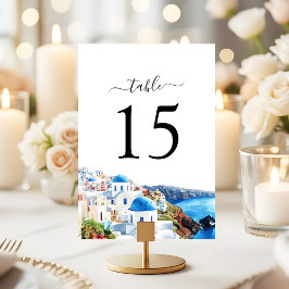 Tarjeta De Mesa Watercolor Santorini Elegant Coastal Wedding