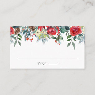 Tarjeta De Mesa Watercolor Winter Blooms Garland Boda Botánico