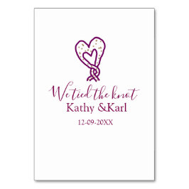 Tarjeta De Mesa We tied the knot pink heart knots name date romant