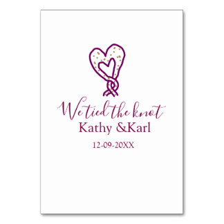 Tarjeta De Mesa We tied the knot pink heart knots name date romant