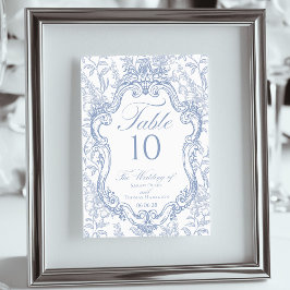 Tarjeta De Mesa Wedding Crest Blue Floral Elegant Script