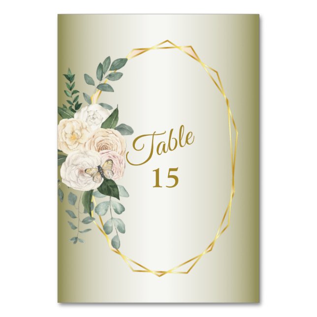 Tarjeta De Mesa Wedding Greenery Leaves Pink Floral Gold Geometric (Anverso)