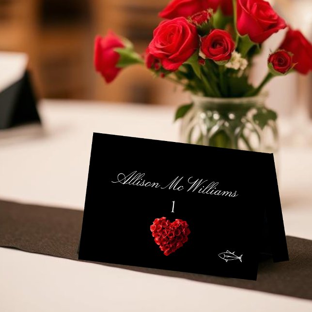 Tarjeta De Mesa Wedding Place Cards Fish Icon-Red Roses (Wedding Place Cards Fish Icon-Red Roses- Place Cards)