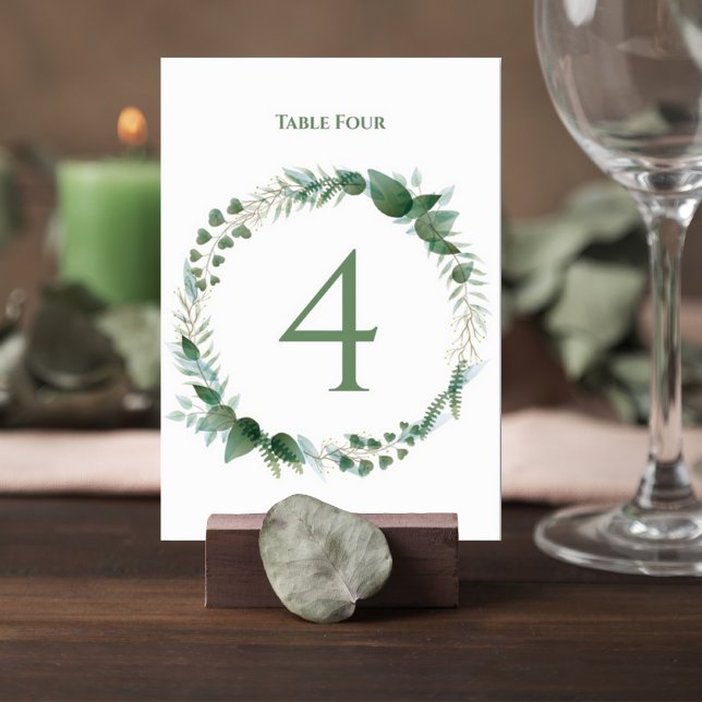 Tarjeta De Mesa Wedding Table Number Card with Botanical Wreath (Subido por el creador)