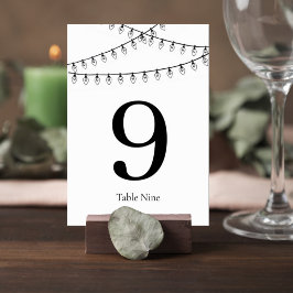 Tarjeta De Mesa Wedding Table Number Card with String Lights