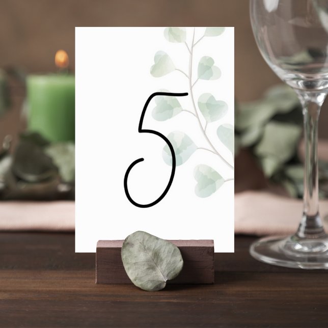 Tarjeta De Mesa Wedding Table Number with Eucalyptus Leaves (Subido por el creador)