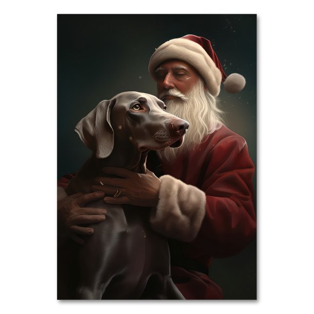 Tarjeta De Mesa Weimaraner Con Navidades Festividades De Santa Cla (Anverso)