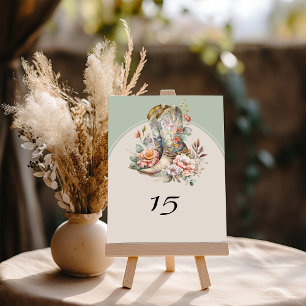 Tarjeta De Mesa Western Boots Boho Floral Rustic Quinceanera