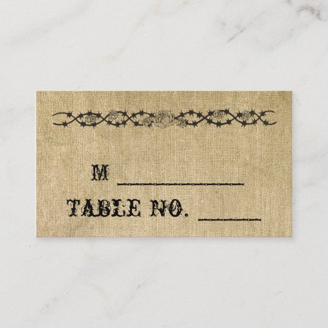 Tarjeta De Mesa Western Burlap Boda Place Cards (Anverso)