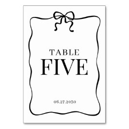 Tarjeta De Mesa Whimsical Black Bow Tie Monogram Wedding