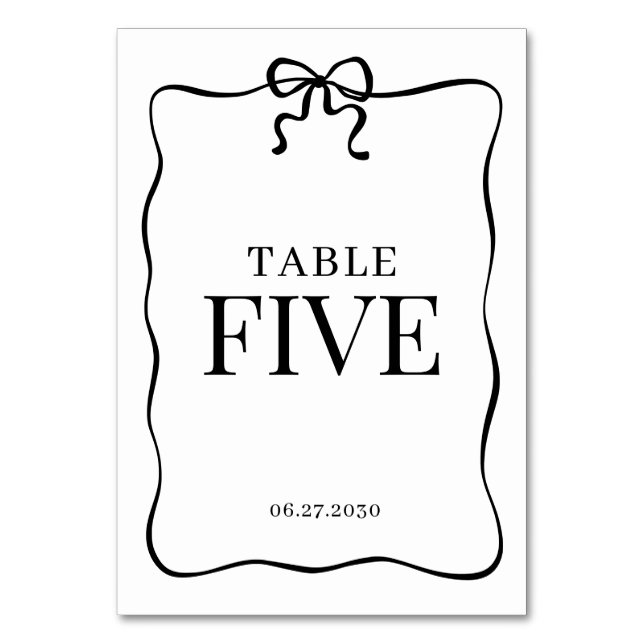 Tarjeta De Mesa Whimsical Black Bow Tie Monogram Wedding (Anverso)