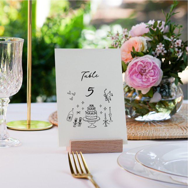 Tarjeta De Mesa Whimsical Bow, boda dibujado a mano (Subido por el creador)
