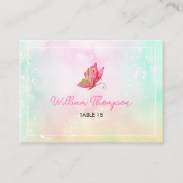 Tarjeta De Mesa Whimsical Butterfly Girl 1st Birthday Place Card