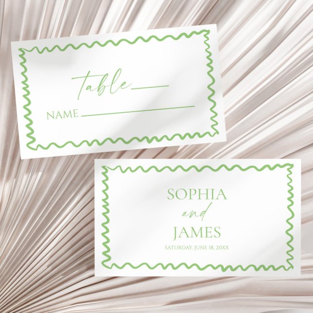 Tarjeta De Mesa Whimsical Citrus Green Wavy Border Wedding (Subido por el creador)