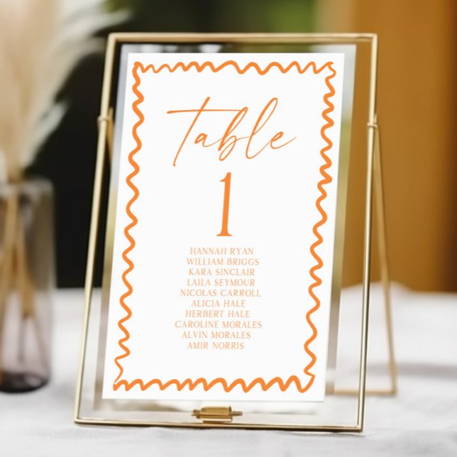 Tarjeta De Mesa Whimsical Citrus Orange Wavy Border Wedding (Subido por el creador)