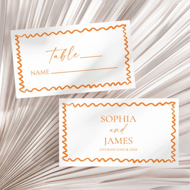 Tarjeta De Mesa Whimsical Citrus Orange Wavy Border Wedding (Subido por el creador)