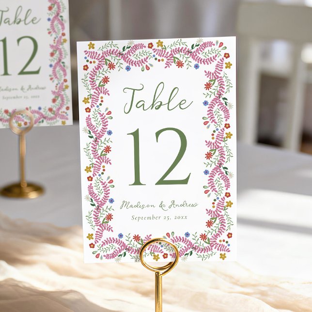 Tarjeta De Mesa Whimsical Folk Art Floral Wedding (Subido por el creador)