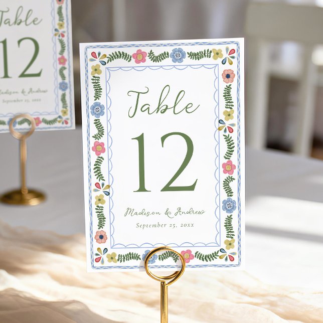 Tarjeta De Mesa Whimsical Folk Art Floral Wedding (Subido por el creador)