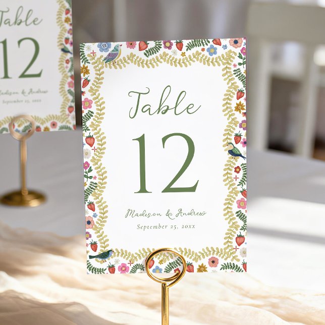 Tarjeta De Mesa Whimsical Folk Art Floral Wedding (Subido por el creador)